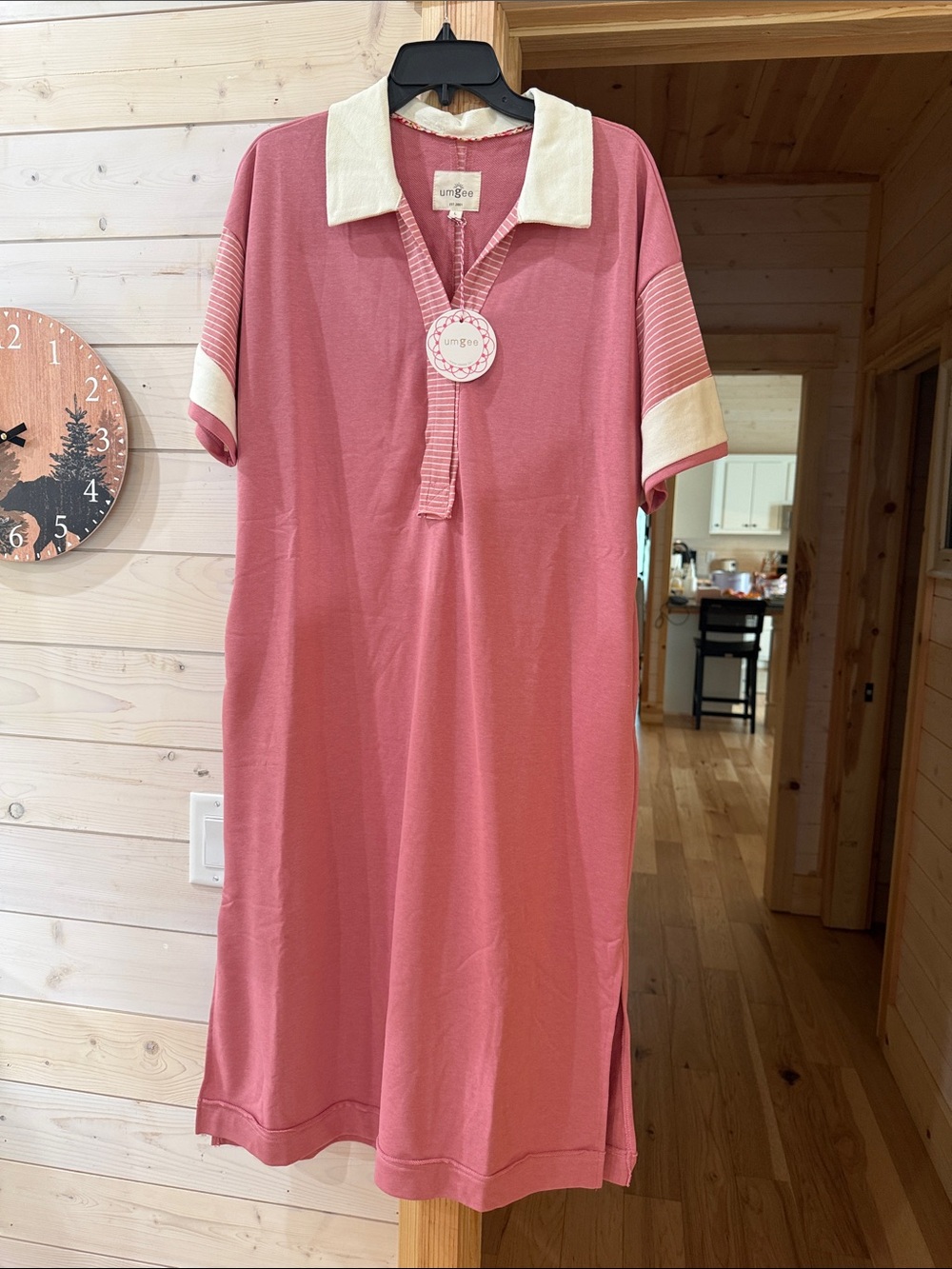 Umgee Rose Pink Midi Polo Dress with Cream Collar